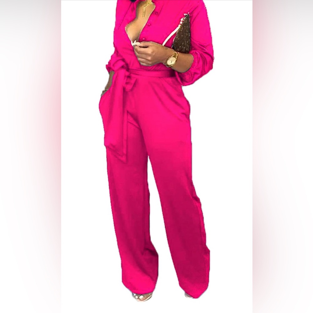 Rose Colored Button Up Jumpsuit